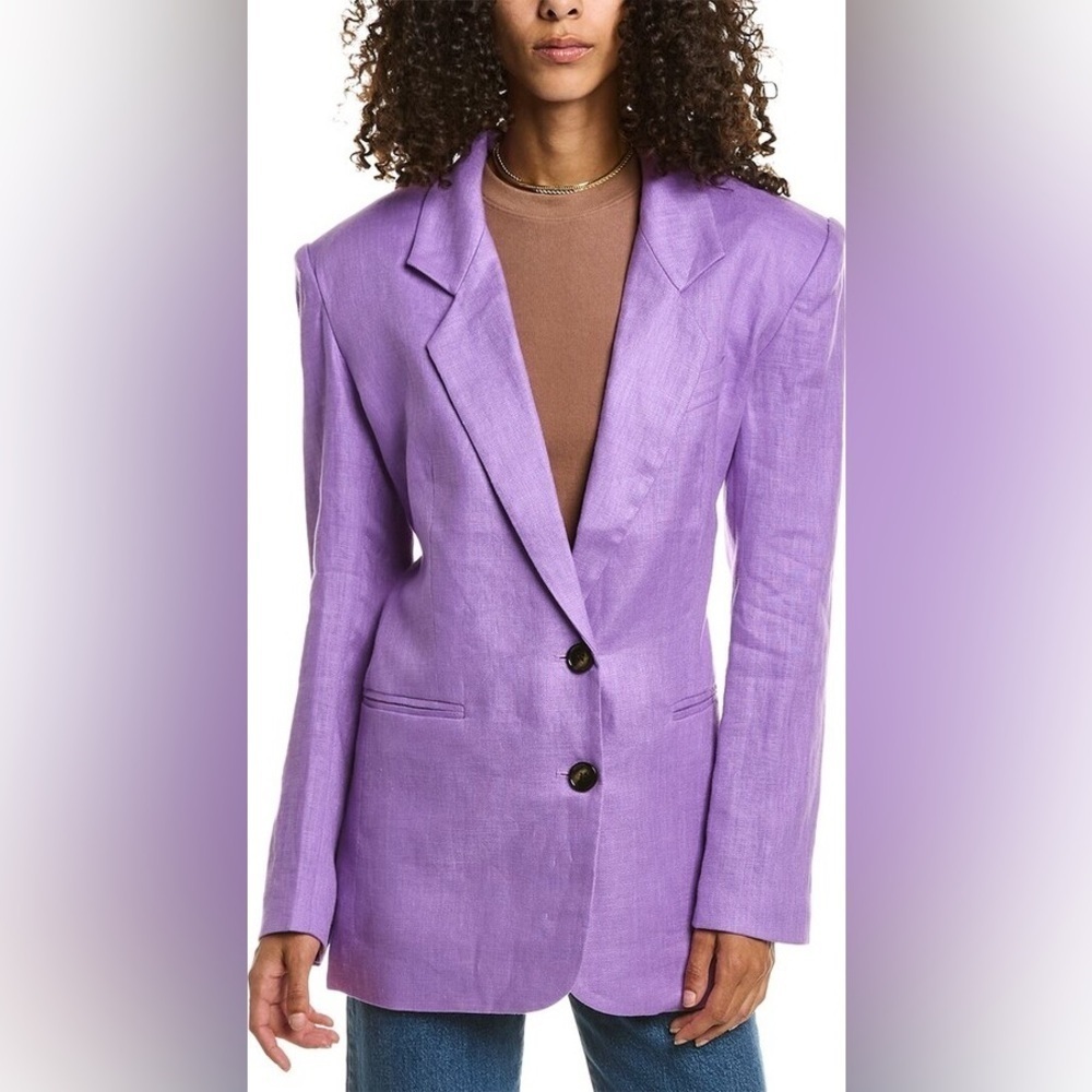 Ronny Kobo Klover Linen Blazer padded shoulder button purple lilac SZ XS lined